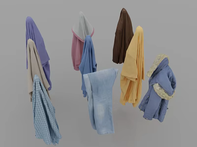 Assorted Hanging Clothes Featuring Various Colors And Styles Like Shirts Coats And Scarves 3d model