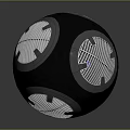 Black Reflective Sphere Decorative Piece With White Intricate Patterns And Metal Base 3d model