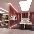 Luxury Jewelry Store Interior Design With Round Display Cases Hanging Lights And Red Walls