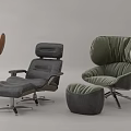 Modern Recliner Chairs in Green Brown Gray with Comfortable Footstools Design