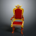 Ornate Royal Throne Chair With Golden Frame Red Upholstery And Decorative Top