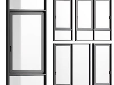 Different Modern Window Designs With Black Frames And Panel Configurations 3d model