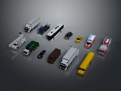 Various Types of Vehicle Toy Models Including Trucks Buses and Cars 3d model