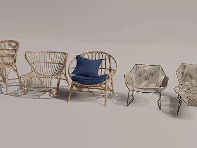 Stylish Rattan Leisure Chairs In Modern Designs With Blue Cushions Various Styles 3d model