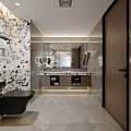 Elegant Modern Bathroom Interior With Marble Walls Double Vanity And Large Mirror