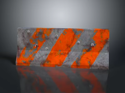 Traffic Barrier Panel With Orange Gray Stripes Reflective Surface And Metal Bolts 3d model