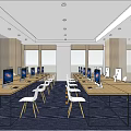 Modern Retail Store Interior With Office Desk Chairs Yellow Sofa And Large Windows