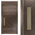 Swing Door with Wooden Herringbone Pattern and Metal Handle Design 3d model