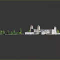 Fortress Building Model Featuring Towers White Roof Structure Green Vegetation And Bridge