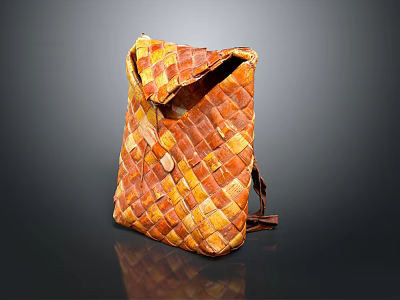 Stylish Woven Leather Bag With Orange And Yellow Checker Pattern And Flap Closure 3d model