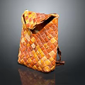 Stylish Woven Leather Bag With Orange And Yellow Checker Pattern And Flap Closure