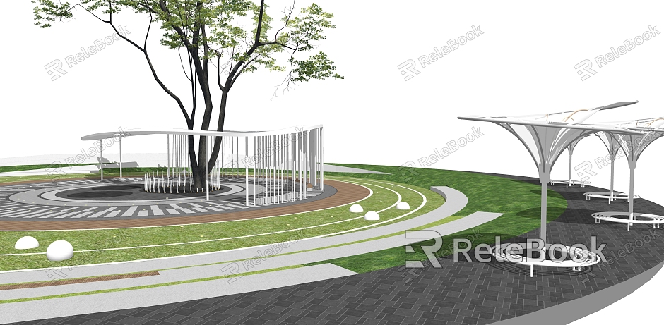 Modern Park Park Landscape Round Guangguan Pocket Park Street Green Space model