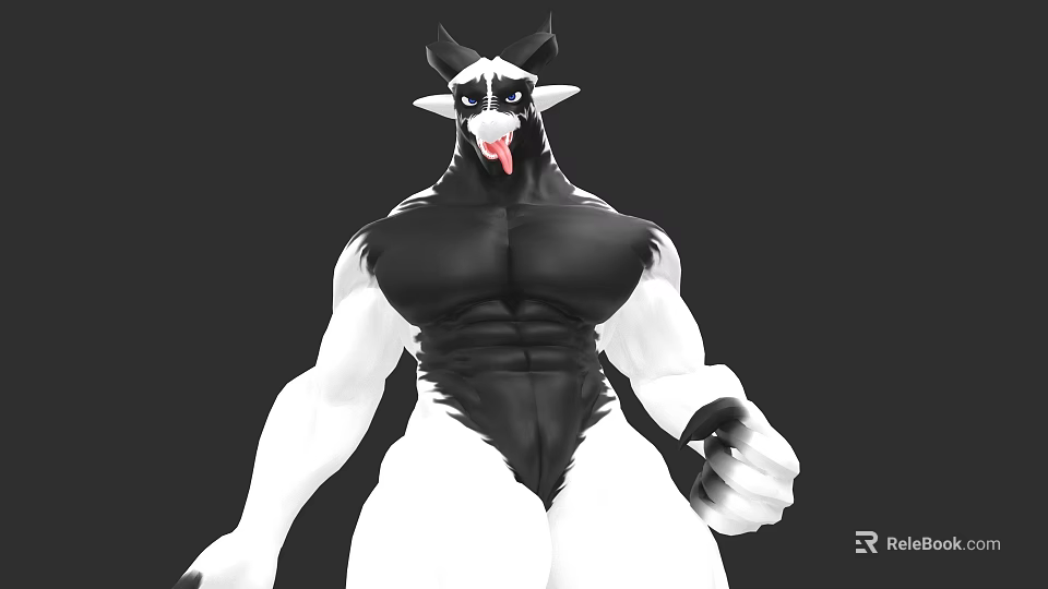 Muscular Black And White Horned Man With Toned Body Standing Pose 3d model 