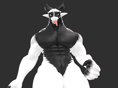Muscular Black And White Horned Man With Toned Body Standing Pose 3d model