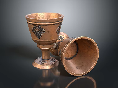 Decorative Copper Stemmed Cups With Intricate Carvings For Home Use 3d model