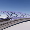 Modern Arched Bridge With Blue Decorative Patterns Gray Deck And Blue Sky Background 3d model