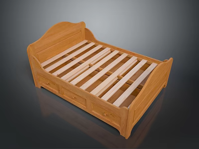 Classic Wooden Bed Frame With Storage Drawers And Slat Support For Bedroom 3d model