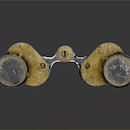 Panoramic Natural Scenery View Through Retro Black Gold Binoculars On Gray Background