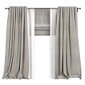 Gray Pleated Linen Curtains With White Sheer Voile Panels For Home Window Decor