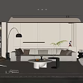 Modern Living Room Interior With Neutral Sofa Coffee Table Floor Lamp And Green Plants