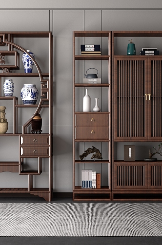 New Chinese-style Antique Shelf Decorative Cabinet 3d model