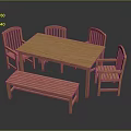 Wooden Dining Table Set with Four Chairs and Bench for Home Dining 3d model