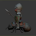 Duck Knight In Armor Riding Giant Ant With Spear And Green Shield Emblem