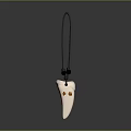 Tooth Shaped White Jewelry Pendant with Red Characters on Black Cord and Dark Beads