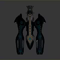 Futuristic Spaceship Model With Blue Lighting And Sleek Dark Aerodynamic Design