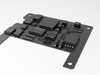 Industrial Equipment Circuit Board With Electronic Components And Black PCB Design 3d model
