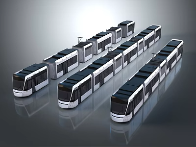 Modern Trams Fleet In Sleek Design 3d model