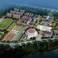Modern School Campus Buildings Featuring Football Field Gymnasium And Green Landscape Design