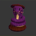 Cute Purple Snake Character Wearing Brown Hat With Coiled Body Yellow Belly And Smiling Face