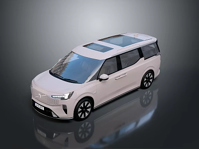 White Modern Electric MPV with Panoramic Sunroof Sleek Design and Alloy Wheels on Reflective Surface 3d model