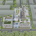 Modern Office Building Design With Green Roof Central Courtyard And Trees Along Road