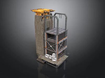 Industrial Equipment Featuring Concrete Structure Yellow Top Machinery Metal Frame Platform And White Boxes 3d model