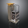 Industrial Equipment Featuring Concrete Structure Yellow Top Machinery Metal Frame Platform And White Boxes