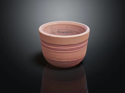 Rustic Handcrafted Terracotta Flower Pot With Striped Texture As Garden Ornament Decor 3d model