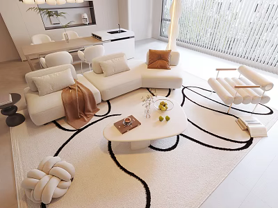 Modern Living Room Sofa Coffee Table Set With Accent Chair Pillows And Area Rug 3d model