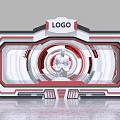 Futuristic Background Wall Design With LOGO Red White Black Circular Structure 3d model