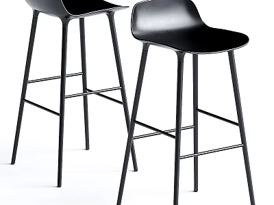 Sleek Modern Black Bar Stools with Sturdy Metal Frame and Ergonomic Curved Design 3d model