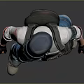 A Man Wearing Tactical Helmet White Shirt Black Tie Blue Jeans Backpack And Gloves