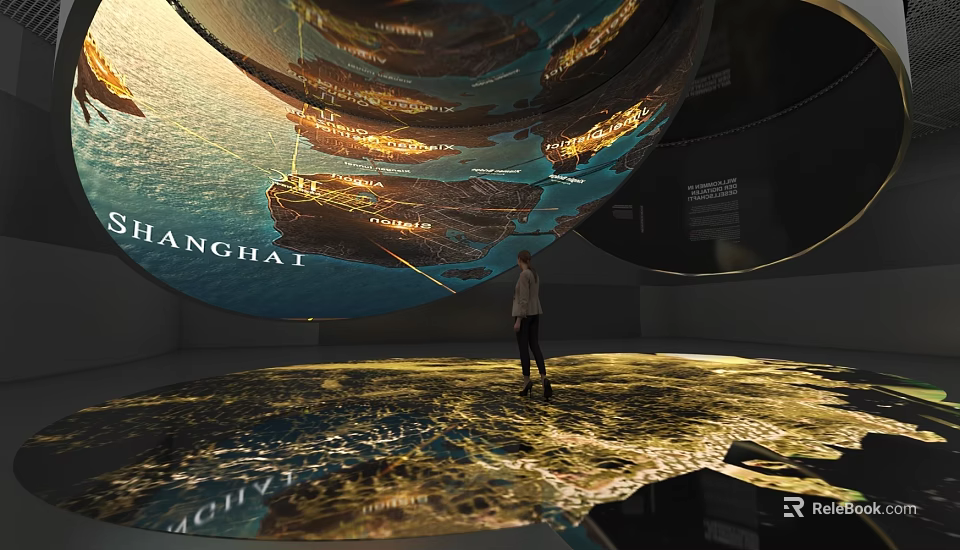 Shanghai Exhibition Hall Featuring Projection Floor And Circular Art Installation 3d model 