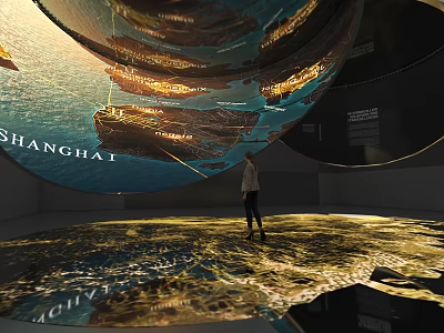 Shanghai Exhibition Hall Featuring Projection Floor And Circular Art Installation 3d model