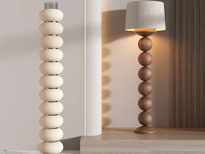 Modern Stylish Floor Lamp With White And Brown Round Stacked Design And Lampshade In Interior 3d model