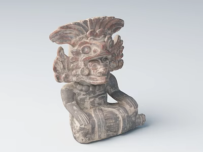 Detailed Carved Decorative Ornament Sculpture Set with Seated Posture and Textured Features 3d model