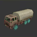 Beige Military Transport Truck With Canvas Covered Cargo Bed And Six Wheels