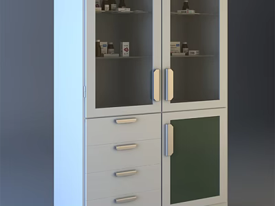 Modern Storage Cabinet With Glass Doors Drawers And Green Panel For Home Organization 3d model