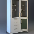 Modern Storage Cabinet With Glass Doors Drawers And Green Panel For Home Organization