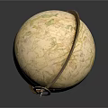 Vintage Globe With Hand-drawn World Map And Metal Ring Stand